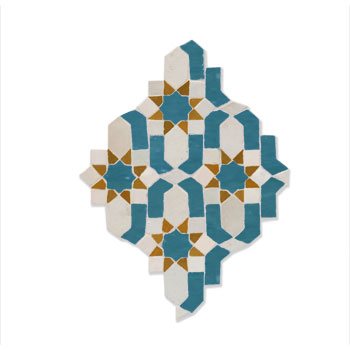Mosaic House Moroccan tile Dazzle 1-28-8 White Teal Ochre  zellige, mosaic, zellij, field, pattern, glaze, intricate, classic, traditional, complex 